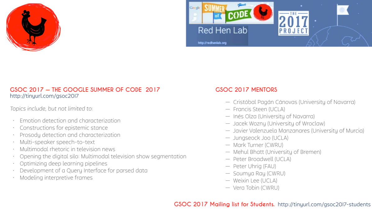 Google Summer of Code 2017 \ Red Hen Lab